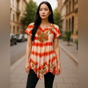 Sunflowers brand Women's free size boho tunic Indie style embroidered NWT Summer